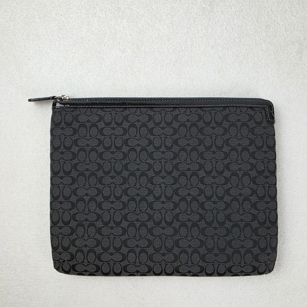 Coach Black Signature Jacquard Zip Portfolio Pouch Document Case Laptop Sleeve